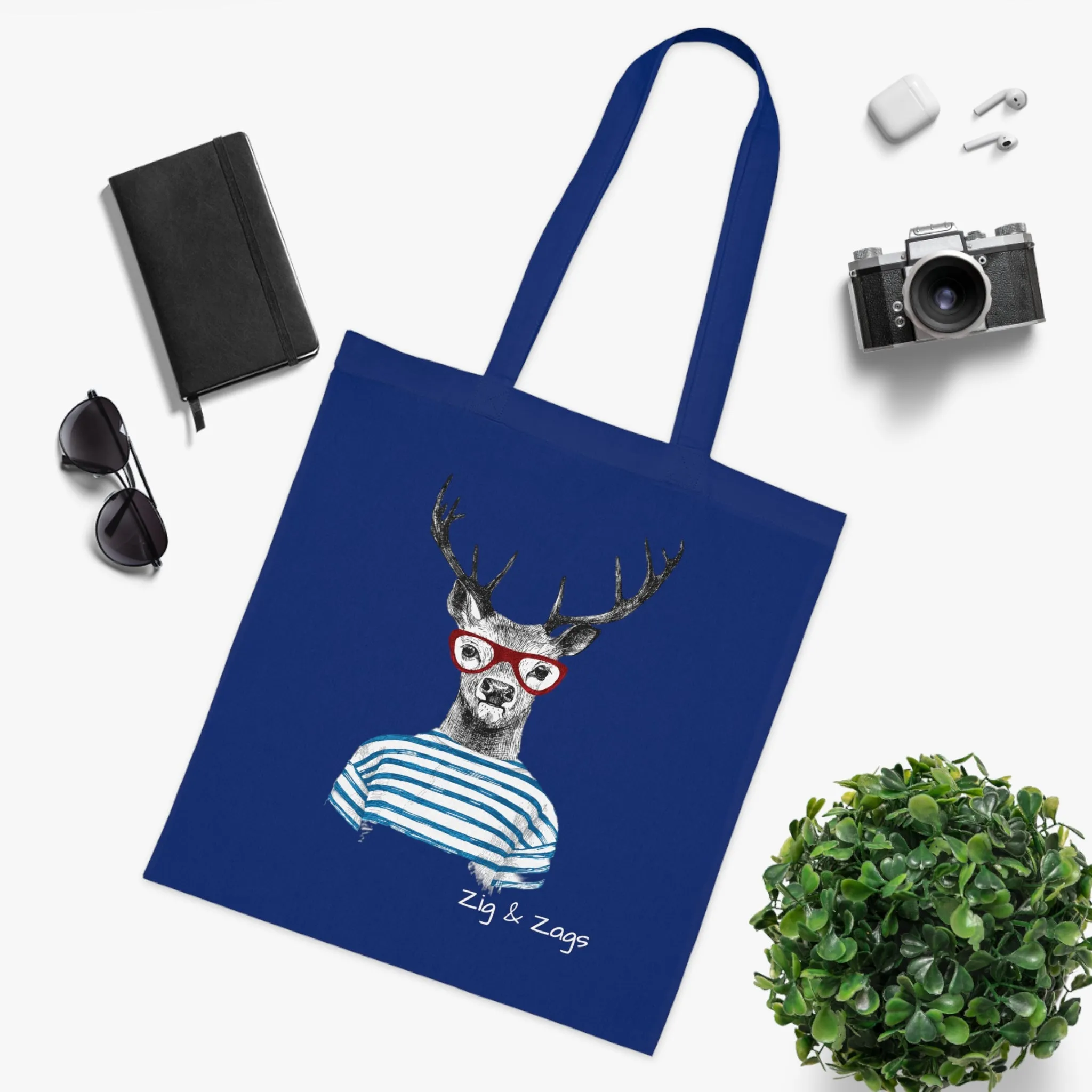 Wild and Free Stag Glasses Drawing Cotton Tote Bag