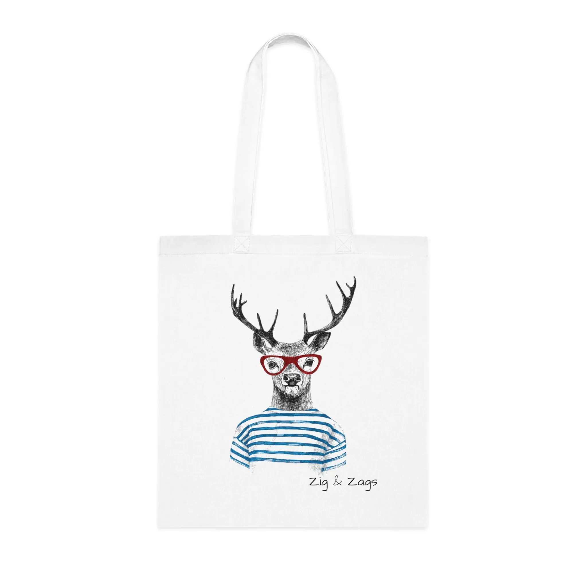 Wild and Free Stag Glasses Drawing Cotton Tote Bag
