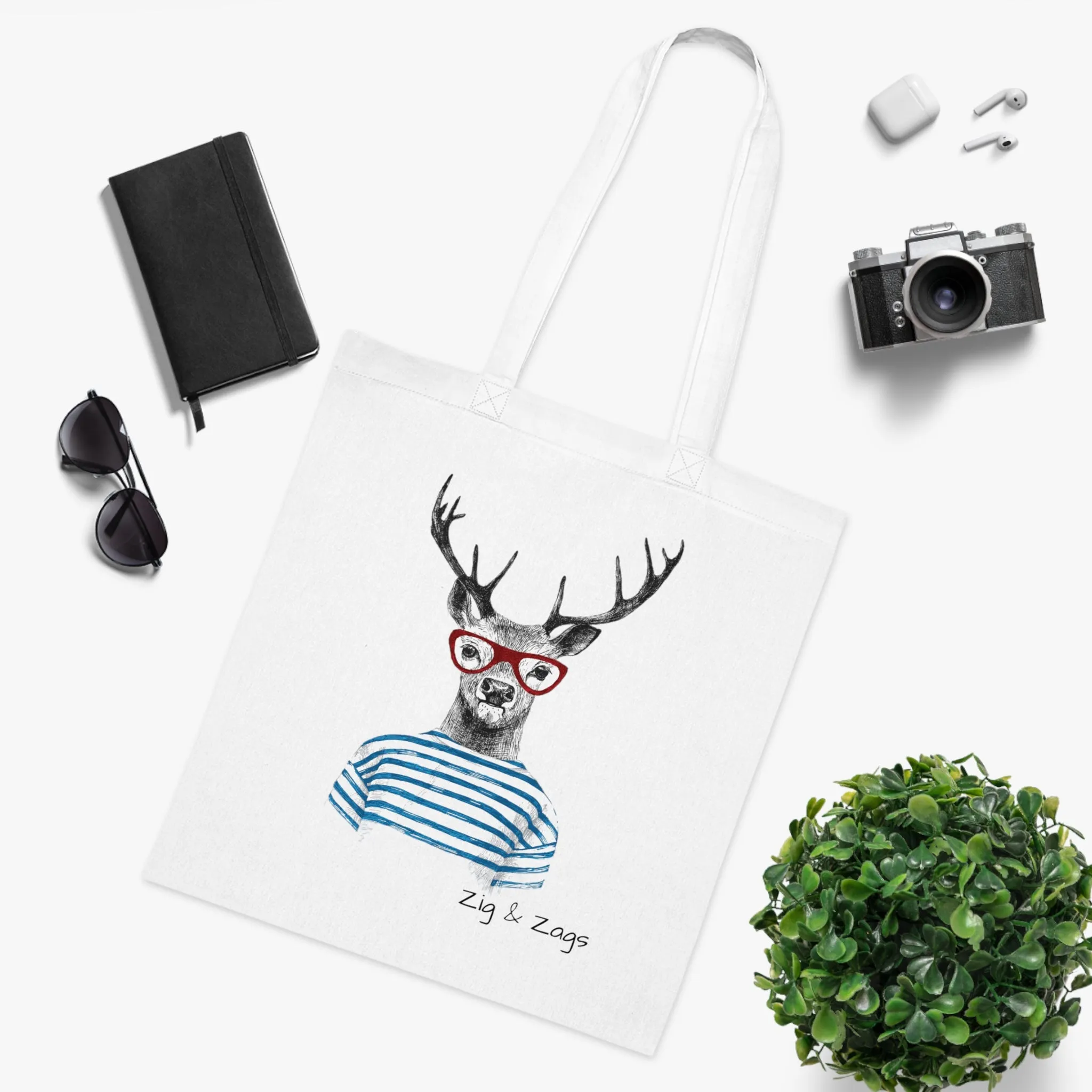 Wild and Free Stag Glasses Drawing Cotton Tote Bag