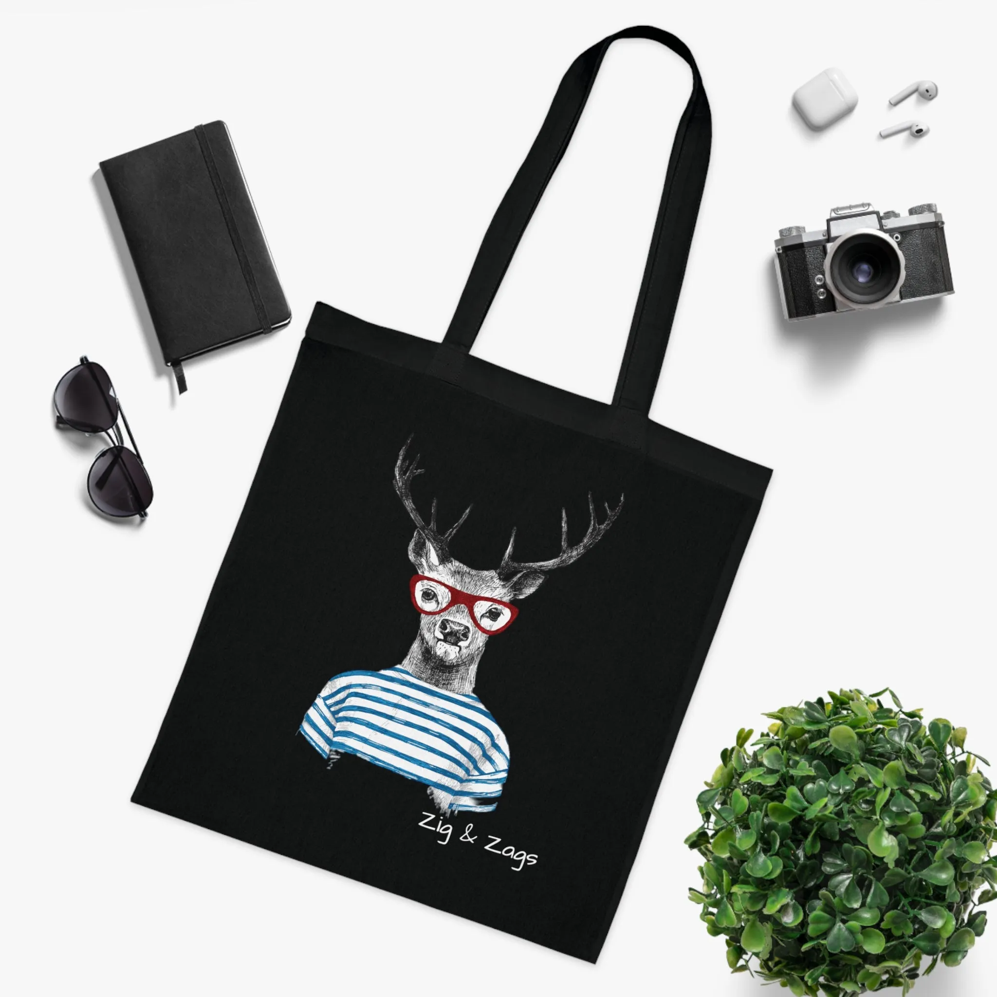 Wild and Free Stag Glasses Drawing Cotton Tote Bag