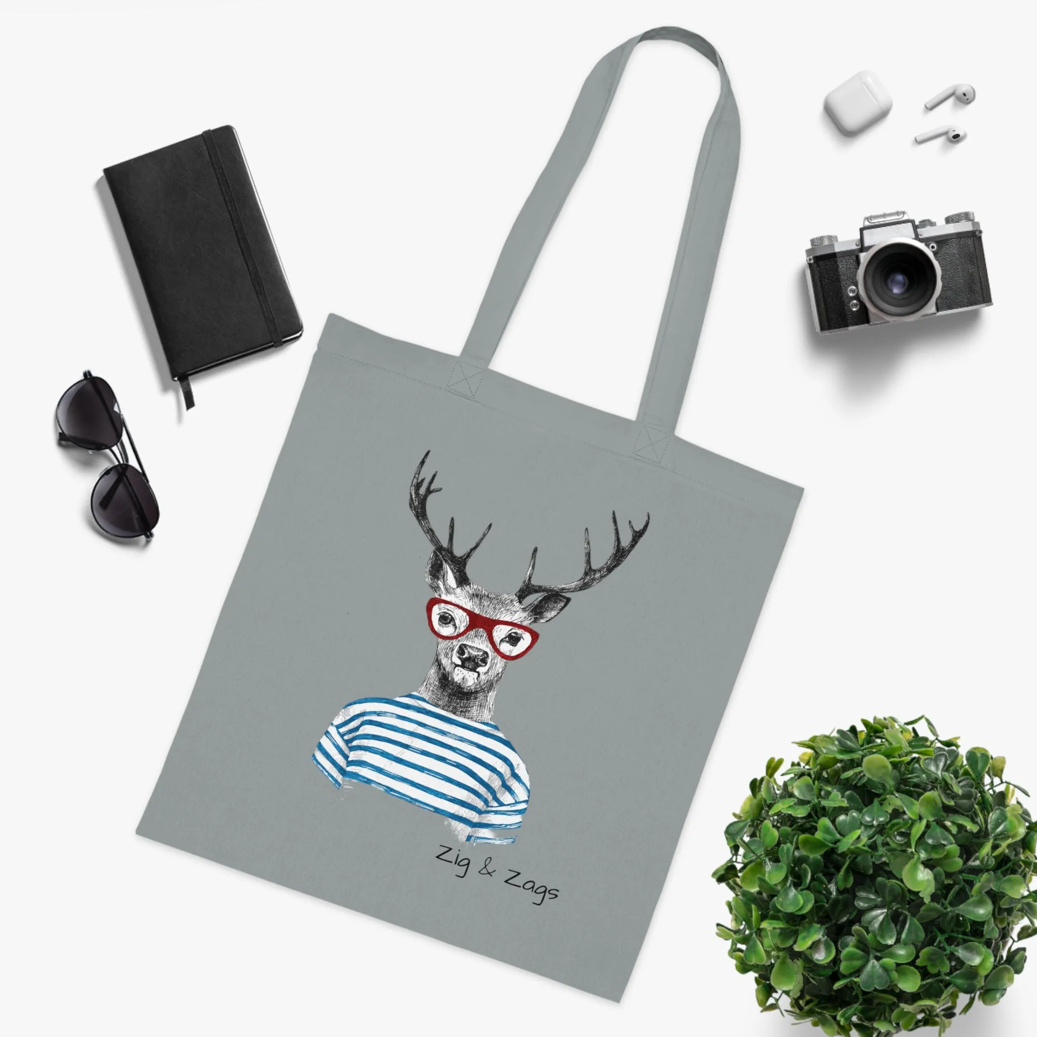 Wild and Free Stag Glasses Drawing Cotton Tote Bag