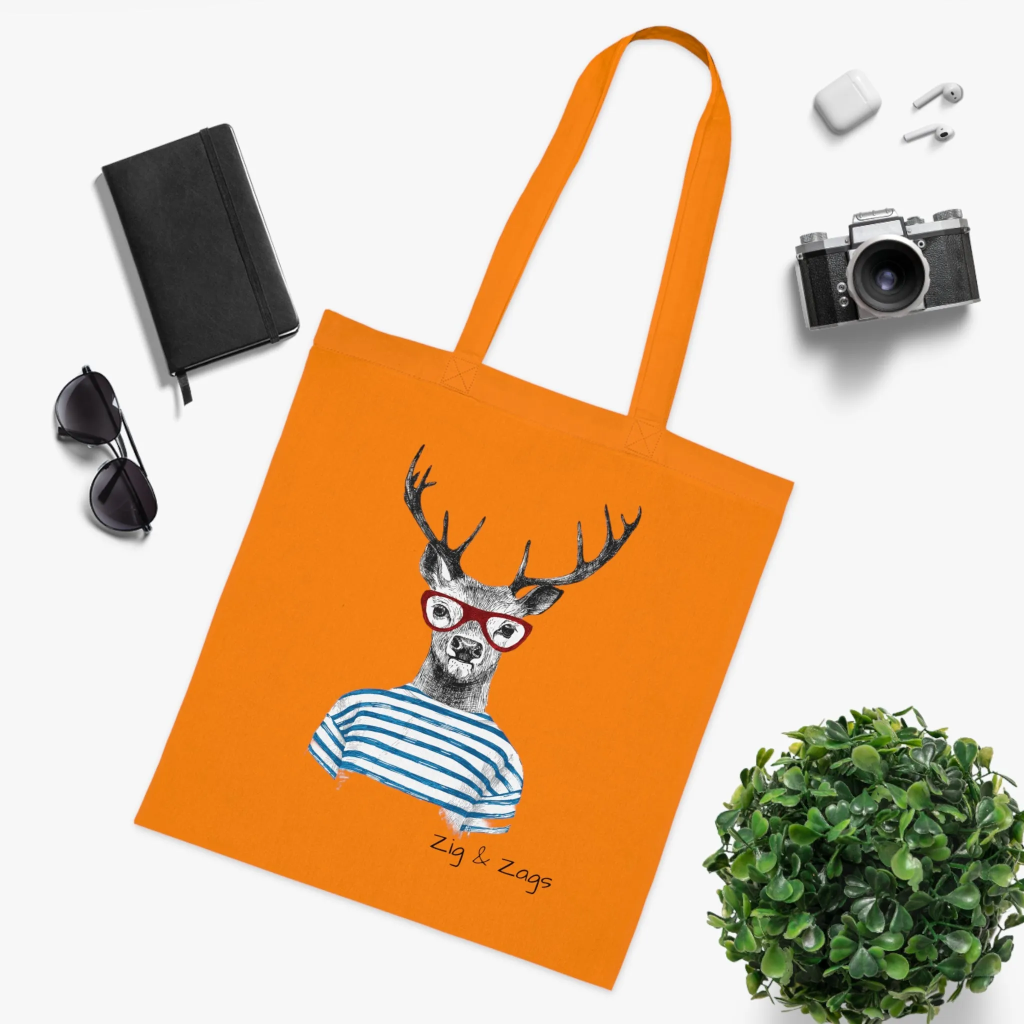 Wild and Free Stag Glasses Drawing Cotton Tote Bag