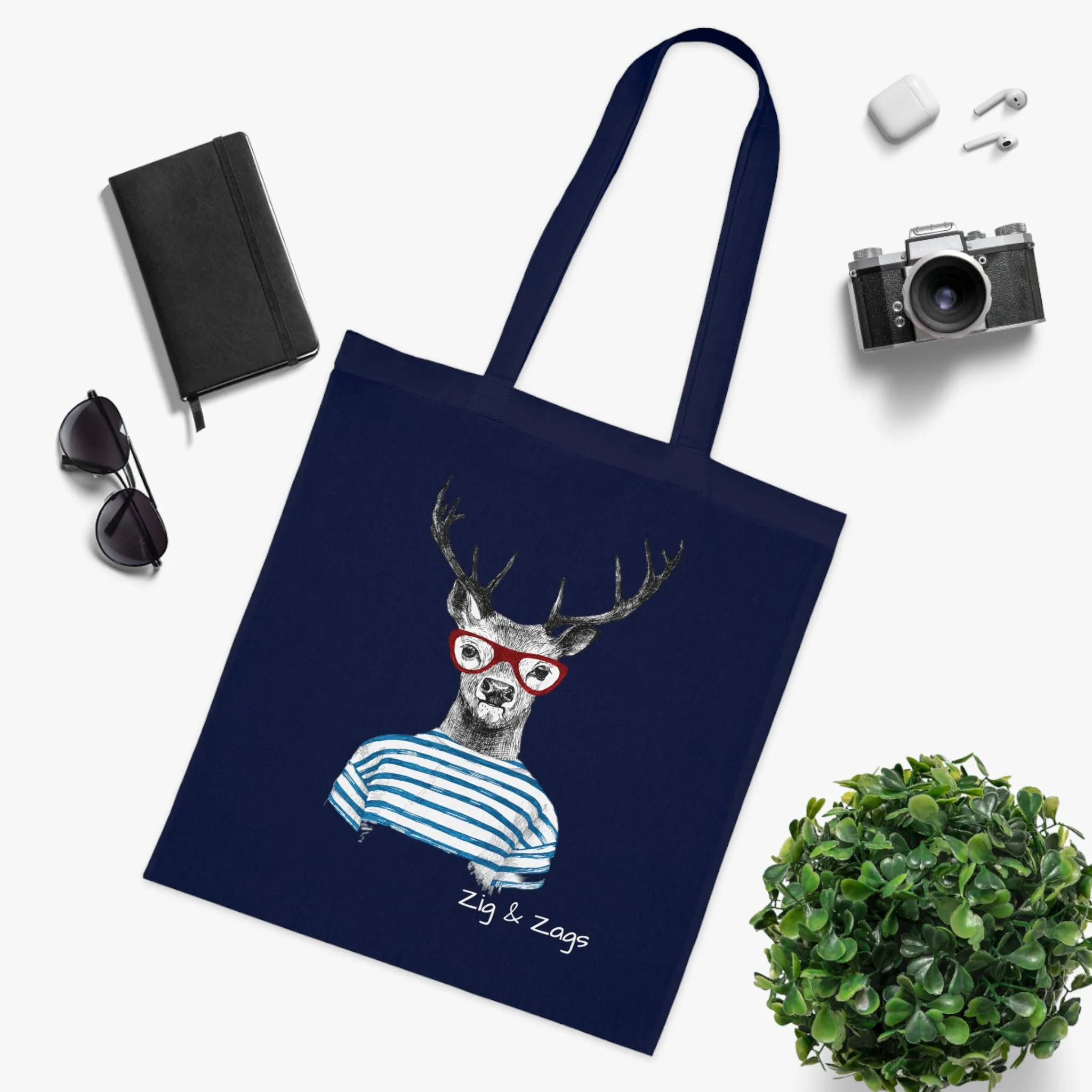 Wild and Free Stag Glasses Drawing Cotton Tote Bag