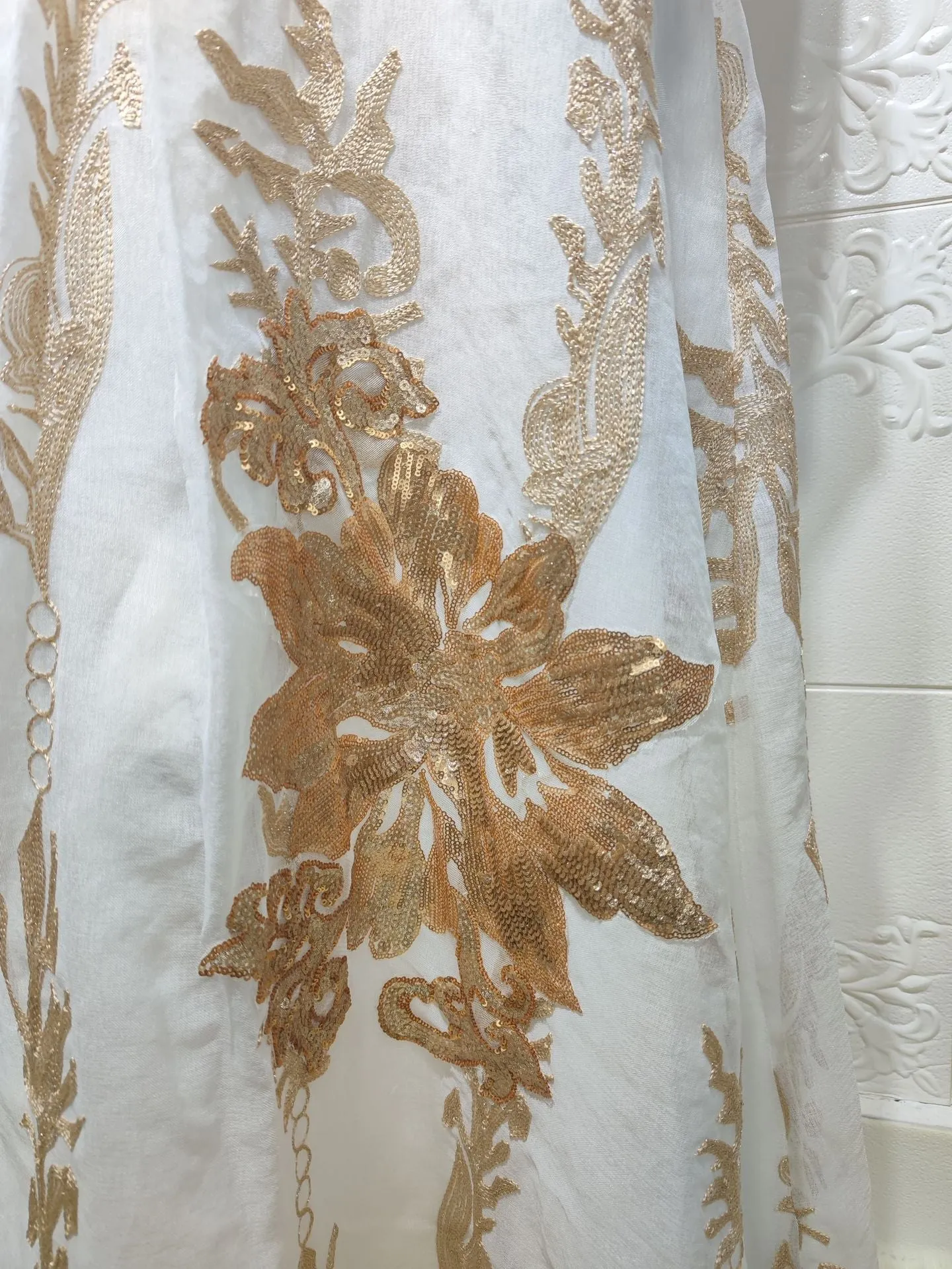 Wjczt Sequins Dubai Abaya Women Jalabiya Dress Imitation Linen Gold Emboridery Moroccan Caftan Evening Party Arabian Muslim Ramadan