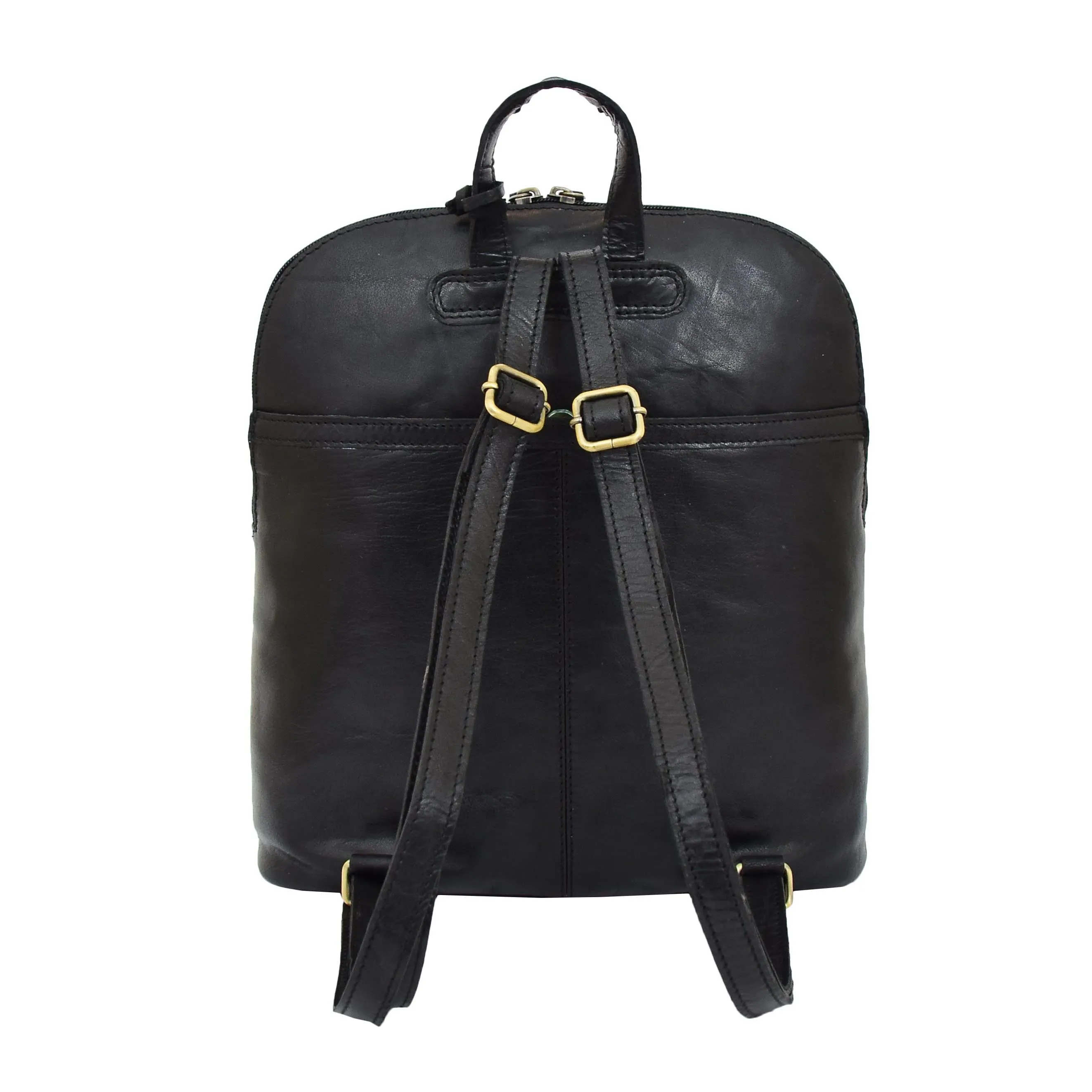 Womens Leather Casual Mid Size Backpack Doris Black