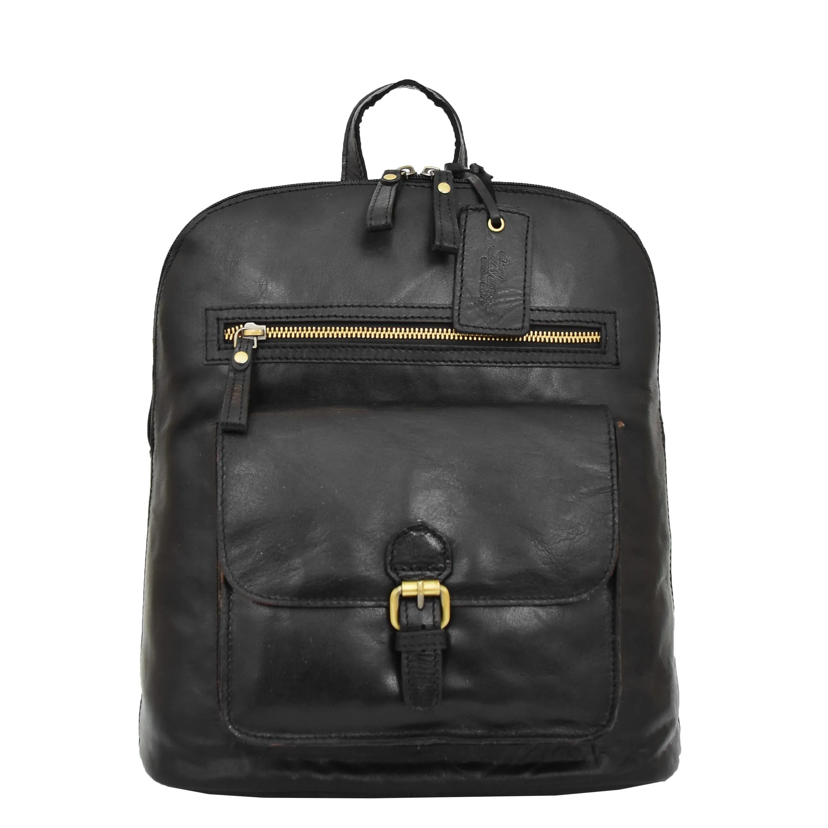 Womens Leather Casual Mid Size Backpack Doris Black