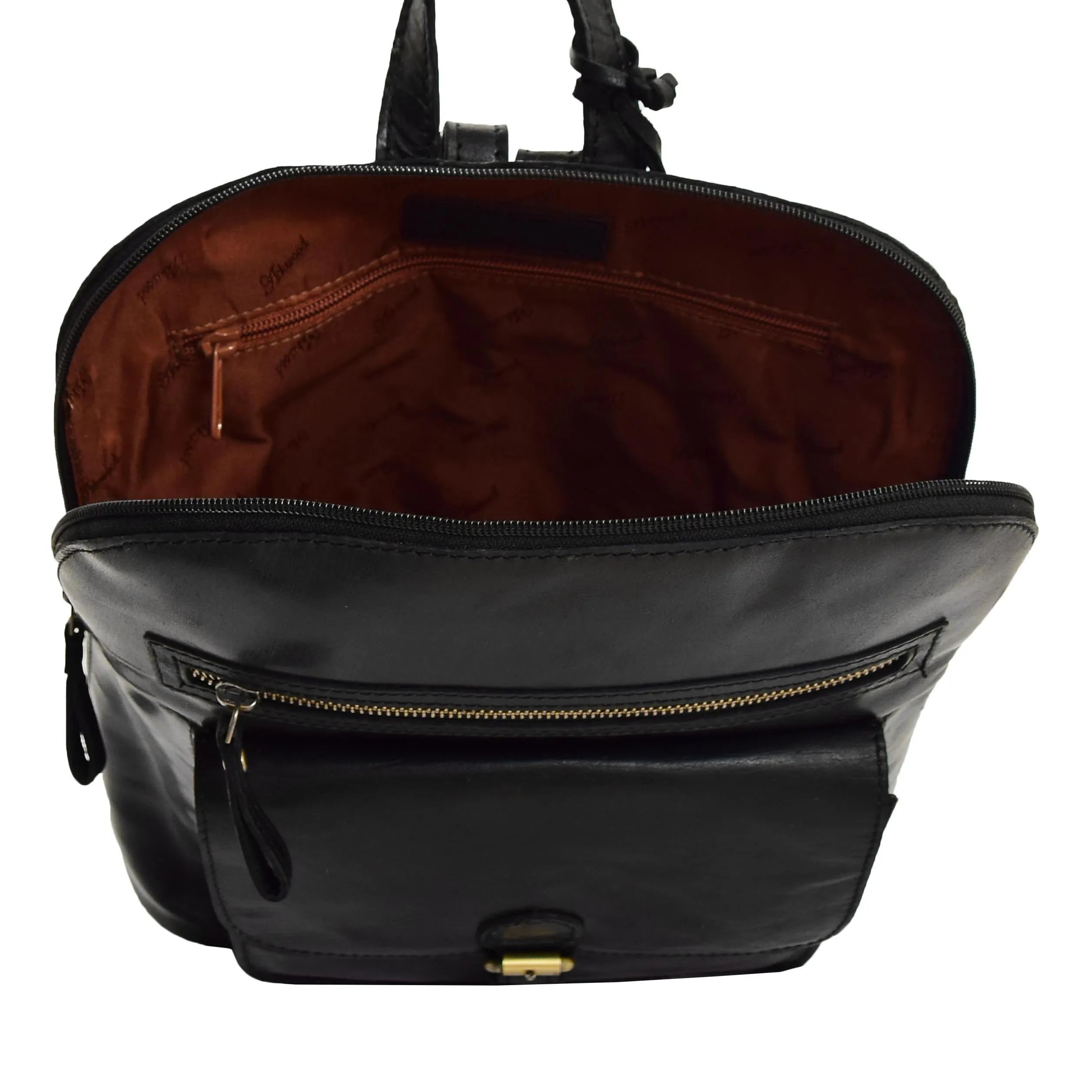Womens Leather Casual Mid Size Backpack Doris Black