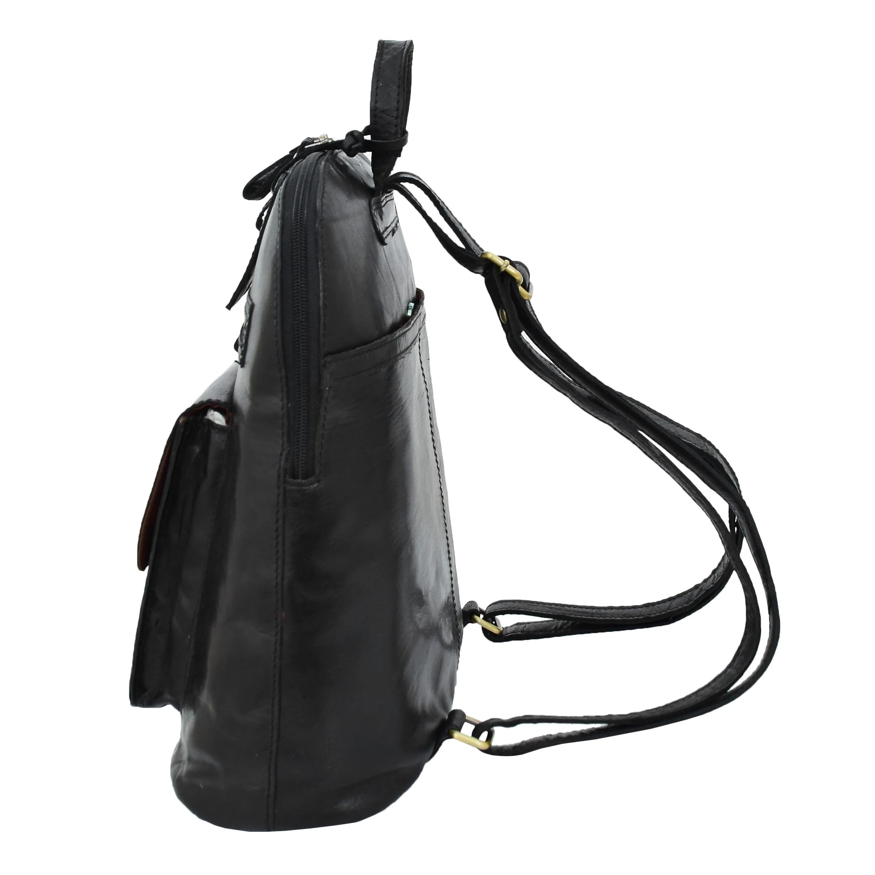 Womens Leather Casual Mid Size Backpack Doris Black