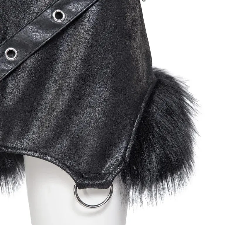 Women's Punk Irregular Fluffy Faux Leather Skirt