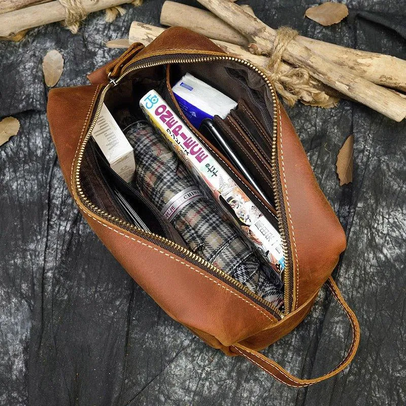Woosir Leather Toiletry Bag Dopp Kit Shaving Case
