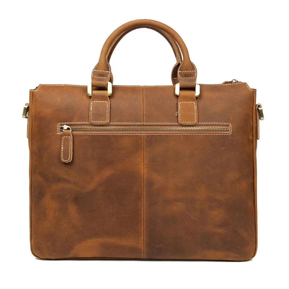YAAGLE Men's Vintage Crazy Horse Leather Zipper Business Handbag YG7113