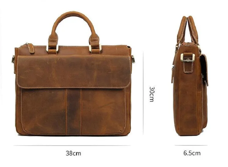 YAAGLE Men's Vintage Crazy Horse Leather Zipper Business Handbag YG7113