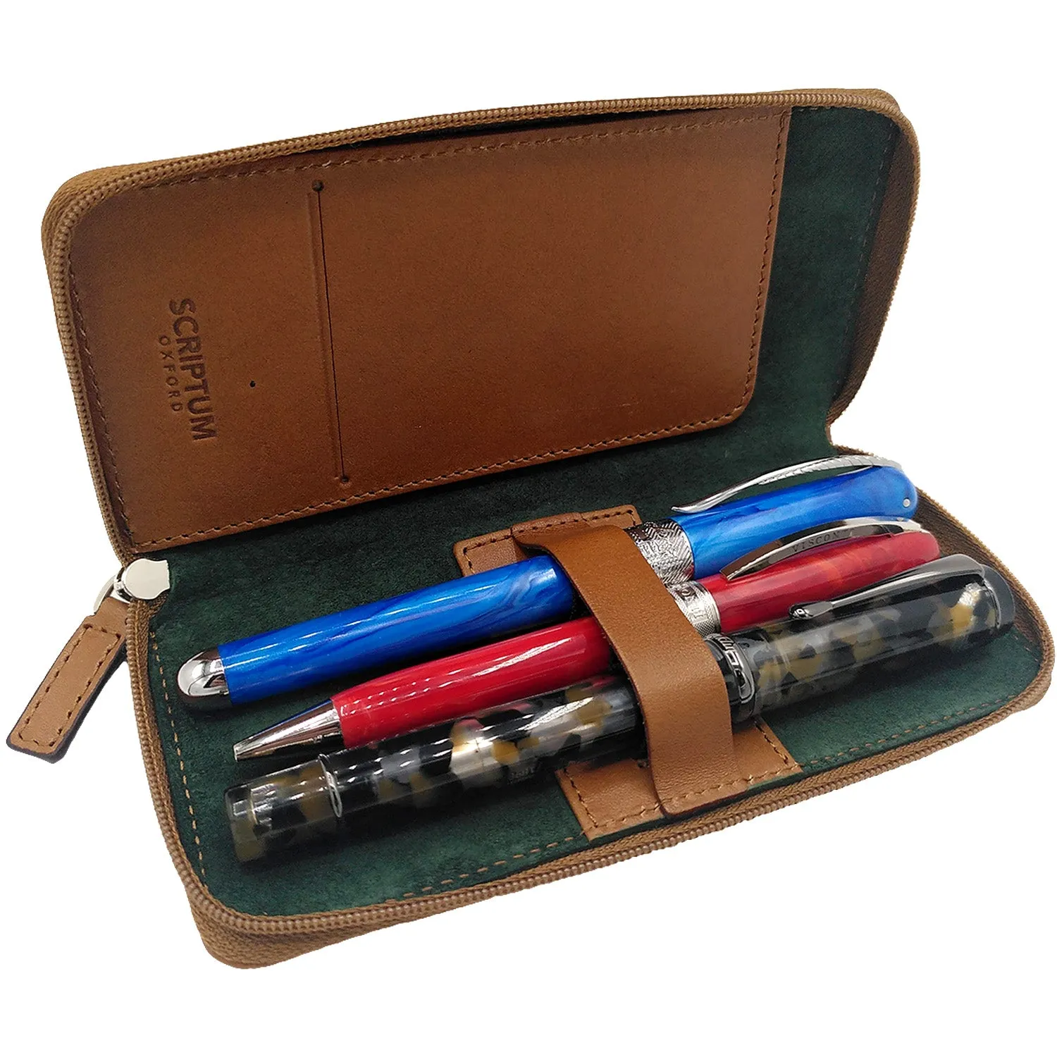 Zipped Leather Triple Pen Case