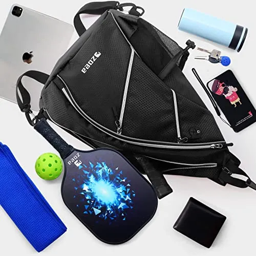 ZOEA Pickleball Bag, Sport Pickleball Sling Bag for Women Man, Adjustable Pickleball Backpack with Water Bottle Holder, Fits 4 Paddles and All Your Other Gear (Black)