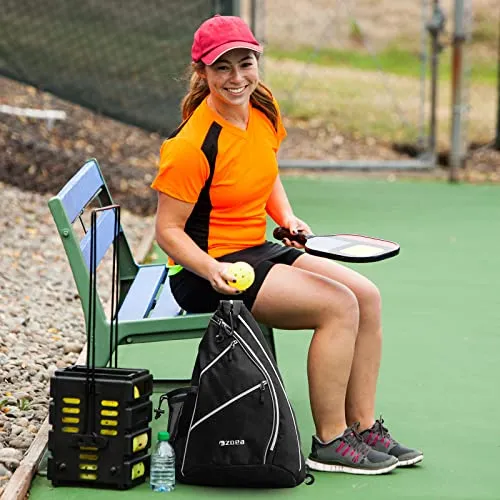 ZOEA Pickleball Bag, Sport Pickleball Sling Bag for Women Man, Adjustable Pickleball Backpack with Water Bottle Holder, Fits 4 Paddles and All Your Other Gear (Black)