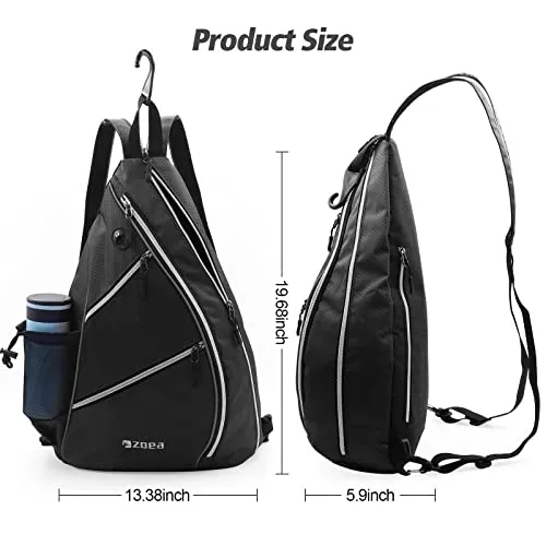 ZOEA Pickleball Bag, Sport Pickleball Sling Bag for Women Man, Adjustable Pickleball Backpack with Water Bottle Holder, Fits 4 Paddles and All Your Other Gear (Black)