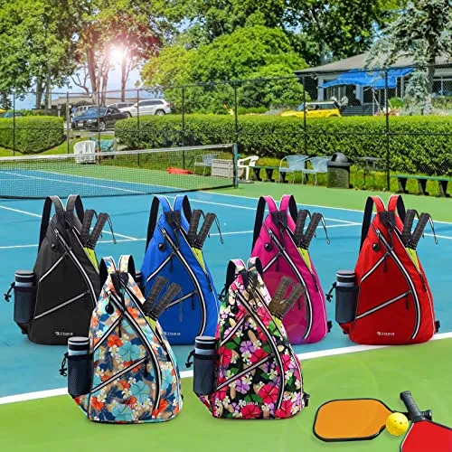 ZOEA Pickleball Bag, Sport Pickleball Sling Bag for Women Man, Adjustable Pickleball Backpack with Water Bottle Holder, Fits 4 Paddles and All Your Other Gear (Black)